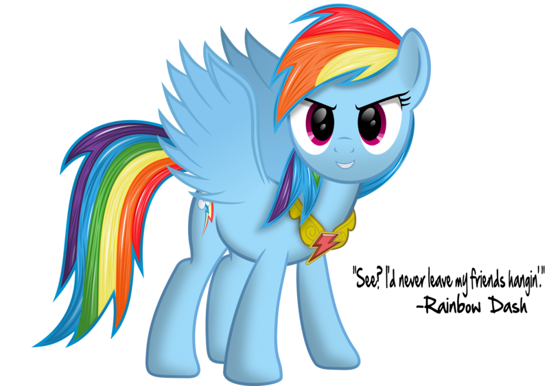 Size: 6082x4278 | Tagged: safe, artist:zeegaas, derpibooru import, rainbow dash, pegasus, pony, friendship is magic, absurd resolution, element of loyalty, female, mare, quote, simple background, smiling, solo, transparent background, vector, wings