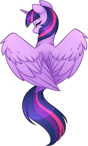 Size: 845x1388 | Tagged: safe, artist:scarlet-spectrum, derpibooru import, twilight sparkle, twilight sparkle (alicorn), alicorn, pony, bust, cropped, cute, facing away, female, lidded eyes, looking at you, looking back, looking back at you, mare, rear view, simple background, solo, spread wings, twiabetes, white background, wing fluff, wings