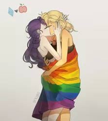 Size: 1600x1800 | Tagged: safe, artist:tcn1205, derpibooru import, applejack, rarity, human, equestria girls, clothes, cute, eyes closed, female, freckles, gay pride flag, humanized, jackabetes, kissing, lesbian, pony coloring, pride, pride flag, pride month, rainbow flag, raribetes, rarijack, shipping