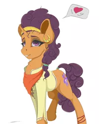 Size: 2000x2500 | Tagged: safe, artist:skitsniga, derpibooru import, saffron masala, pony, unicorn, clothes, ear piercing, earring, female, jewelry, mare, piercing, simple background, smiling, solo