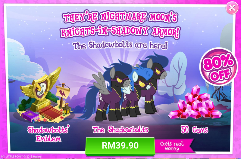 Size: 1040x688 | Tagged: safe, derpibooru import, official, descent, nightshade, pegasus, pony, advertisement, clothes, costs real money, costume, emblem, female, gameloft, gem, goggles, male, mare, sale, shadowbolts, shadowbolts costume, stallion