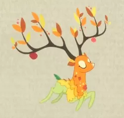 Size: 470x447 | Tagged: apple, branches for antlers, cropped, deer, derpibooru import, dryad, eyes closed, fabulous, food, going to seed, male, safe, screencap, solo, spirit, the great seedling