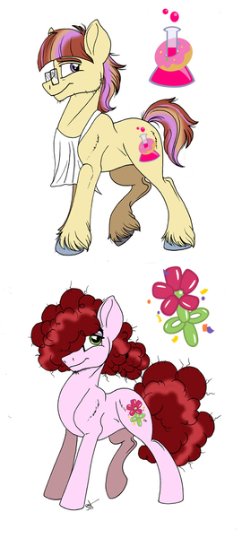 Size: 562x1251 | Tagged: safe, artist:celestial-rainstorm, derpibooru import, oc, oc:birthday bash, oc:kolaky jake, unofficial characters only, earth pony, pony, apron, clothes, glasses, male, offspring, parent:donut joe, parent:moondancer, parent:party favor, parent:roseluck, parents:moondonut, stallion