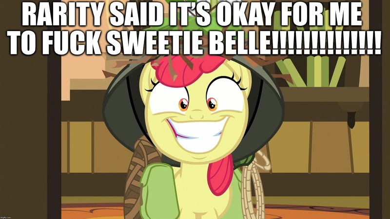 Size: 1920x1080 | Tagged: apple bloom, caption, derpibooru import, edit, edited screencap, excessive exclamation marks, faic, going to seed, image macro, implied foalcon, implied lesbian, implied rarity, implied sex, implied sweetie belle, implied sweetiebloom, screencap, suggestive, text