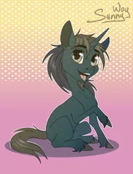 Size: 1000x1308 | Tagged: safe, artist:sunny way, derpibooru import, oc, oc:saitudon, unofficial characters only, pony, unicorn, chibi, cute, horn, male, open mouth, rcf community, smiling, solo, stallion