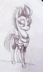 Size: 1350x2256 | Tagged: safe, artist:ponsce, derpibooru import, tempest shadow, pony, unicorn, armor, broken horn, eye scar, horn, looking at you, monochrome, scar, solo, traditional art