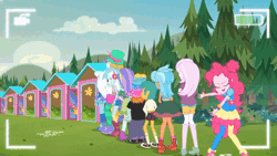 Size: 600x338 | Tagged: safe, derpibooru import, screencap, aqua blossom, bulk biceps, fleur-de-lis, frosty orange, lyra heartstrings, pinkie pie, snails, snips, trixie, equestria girls, equestria girls series, five lines you need to stand in, spoiler:eqg series (season 2), animated, background human, bathroom line, clothes, converse, covering crotch, desperation, female, hat, male, need to pee, omorashi, outhouse, pants, pantyhose, potty dance, potty emergency, potty time, scrunchy face, shoes, shorts, skirt, sneakers, surprised, wide eyes