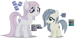 Size: 696x382 | Tagged: safe, artist:awoomarblesoda, derpibooru import, oc, oc:iris, oc:sapphire, unofficial characters only, earth pony, pony, female, filly, magical lesbian spawn, mare, offspring, parent:fluttershy, parent:marble pie, parents:marbleshy, simple background, transparent background
