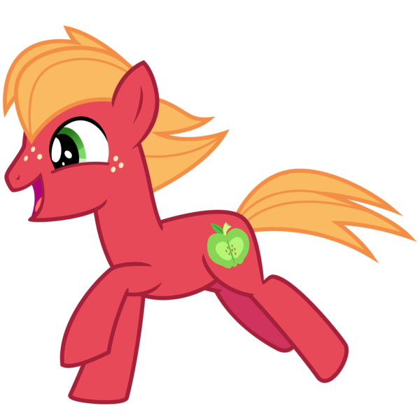 Size: 3200x3200 | Tagged: safe, artist:cheezedoodle96, derpibooru import, big macintosh, earth pony, pony, .svg available, colt, colt big macintosh, freckles, juxtaposition bait, laughing, male, open mouth, running, simple background, solo, svg, transparent background, vector, younger