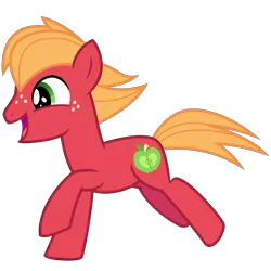 Size: 3200x3200 | Tagged: safe, artist:cheezedoodle96, derpibooru import, big macintosh, earth pony, pony, .svg available, colt, colt big macintosh, freckles, juxtaposition bait, laughing, male, open mouth, running, simple background, solo, svg, transparent background, vector, younger