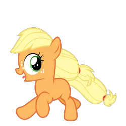 Size: 3200x3200 | Tagged: safe, artist:cheezedoodle96, derpibooru import, applejack, earth pony, pony, .svg available, female, filly, filly applejack, juxtaposition bait, laughing, looking back, open mouth, running, simple background, solo, svg, tongue out, transparent background, vector, younger