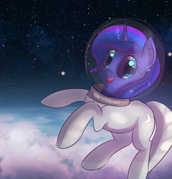 Size: 2435x2534 | Tagged: safe, artist:autumnvoyage, derpibooru import, princess luna, alicorn, pony, astronaut, cloud, female, solo, space, spacesuit, stars