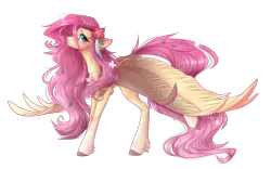 Size: 2656x1656 | Tagged: safe, artist:monogy, derpibooru import, fluttershy, butterfly, pegasus, pony, blushing, chest fluff, cute, female, flower, flower in hair, looking at you, mare, shyabetes, simple background, solo, spread wings, standing, stray strand, three quarter view, transparent background, unshorn fetlocks, wings