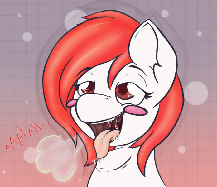 Size: 790x681 | Tagged: questionable, artist:splitterpic, derpibooru import, oc, oc:seraphine night, pony, blushing, drool, fetish, gulp, mawshot, open mouth, oral vore, salivating, soft vore, swallowing, throat bulge, vore