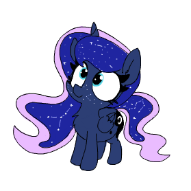 Size: 279x278 | Tagged: safe, artist:wafflecakes, derpibooru import, princess luna, alicorn, pony, chest fluff, chibi, constellation freckles, female, filly, freckles, smiling, smol, solo, woona, younger