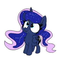 Size: 279x278 | Tagged: safe, artist:wafflecakes, derpibooru import, princess luna, alicorn, pony, chest fluff, chibi, constellation freckles, female, filly, freckles, smiling, smol, solo, woona, younger