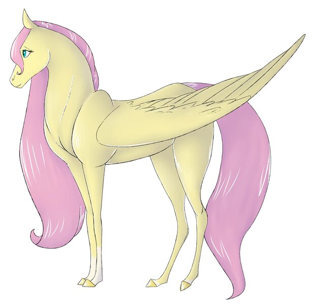 Size: 2048x1990 | Tagged: safe, artist:mapleicious, artist:mapleiciousmlp, derpibooru import, fluttershy, horse, pegasus, pony, akhal teke, folded wings, profile, solo, wings