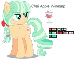 Size: 454x356 | Tagged: safe, artist:awoomarblesoda, derpibooru import, oc, oc:chai winesap, earth pony, pony, base used, butt freckles, color palette, female, freckles, magical lesbian spawn, mare, offspring, parent:applejack, parent:coco pommel, reference sheet, simple background, solo, transparent background