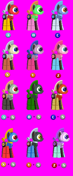 Size: 333x800 | Tagged: safe, artist:trackheadtherobopony, derpibooru import, pinkie pie, starlight glimmer, twilight sparkle, oc, oc:cyrax, oc:magna fashion, oc:trackhead, pony, robot, robot pony, alternative colors, button, crossover, mazinger, mazinger z, metal sonic, needs more saturation, palettes, pixel art, rise of the clockwork stallions, sonic the hedgehog (series), sprite