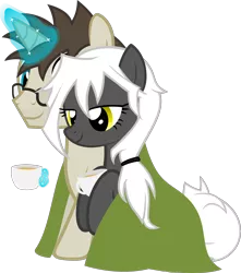 Size: 2012x2280 | Tagged: safe, artist:zacatron94, derpibooru import, oc, oc:blank novel, oc:captain white, unofficial characters only, pegasus, pony, unicorn, cup, female, food, glasses, magic, male, mare, oc x oc, one eye closed, shipping, simple background, stallion, straight, tea, teacup, transparent background, vector, whitenovel, wink