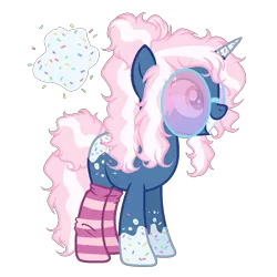 Size: 1000x1000 | Tagged: safe, artist:gihhbloonde, artist:meimisuki, derpibooru import, oc, oc:sprinkle twinkle, unofficial characters only, pony, unicorn, base used, clothes, female, food, glasses, grin, mare, markings, messy mane, simple background, smiling, socks, solo, sprinkles, striped socks, transparent background