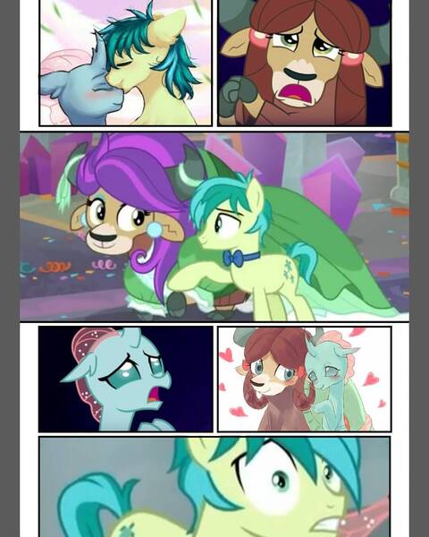 Size: 1080x1350 | Tagged: safe, artist:malinraf1615, artist:yanamosuda, derpibooru import, ocellus, sandbar, yona, female, lesbian, lesbian in front of boys, love triangle, male, ocelbar, sandbar gets all the mares, shipping, straight, yonabar, yonellus