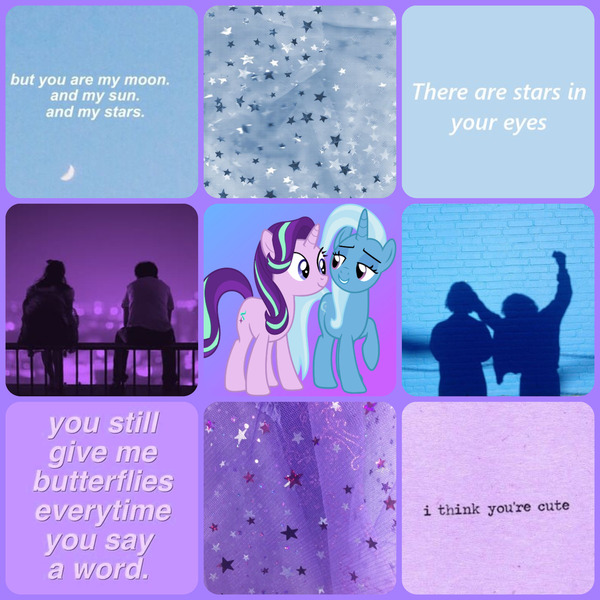 Size: 1280x1280 | Tagged: safe, artist:gaymares, derpibooru import, starlight glimmer, trixie, pony, aesthetics, female, lesbian, moodboard, shipping, startrix