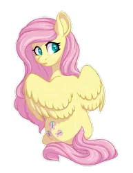 Size: 850x1100 | Tagged: safe, artist:anvalina, derpibooru import, fluttershy, pegasus, pony, colored pupils, cute, female, looking back, mare, rear view, shyabetes, simple background, sitting, solo, spread wings, transparent background, wings