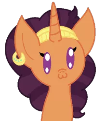 Size: 388x445 | Tagged: safe, artist:dorito-queen-celeste, derpibooru import, saffron masala, pony, unicorn, spice up your life, :3, beady eyes, bust, cute, ear piercing, earring, jewelry, piercing, portrait, saffronbetes, simple background, solo, transparent background