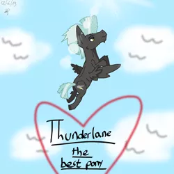 Size: 1080x1080 | Tagged: safe, artist:speedy draw, derpibooru import, thunderlane, pegasus, pony, best pony, cloud, digital art, effects, flying, heart, scketch, sky, solo