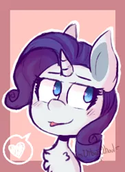 Size: 223x306 | Tagged: safe, artist:urbanqhoul, derpibooru import, rarity, pony, unicorn, :p, bust, chest fluff, colored pupils, cute, female, heart, mare, pictogram, portrait, raribetes, solo, speech bubble, tongue out