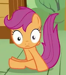 Size: 379x432 | Tagged: safe, derpibooru import, screencap, scootaloo, pony, one bad apple, animation error, cropped, solo, what is anatomy