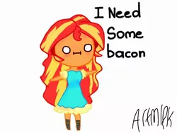 Size: 2400x1800 | Tagged: safe, artist:artmlpk, derpibooru import, sunset shimmer, equestria girls, :i, bacon hair, cute, female, funny, photo, shimmerbetes, simple background, solo, white background