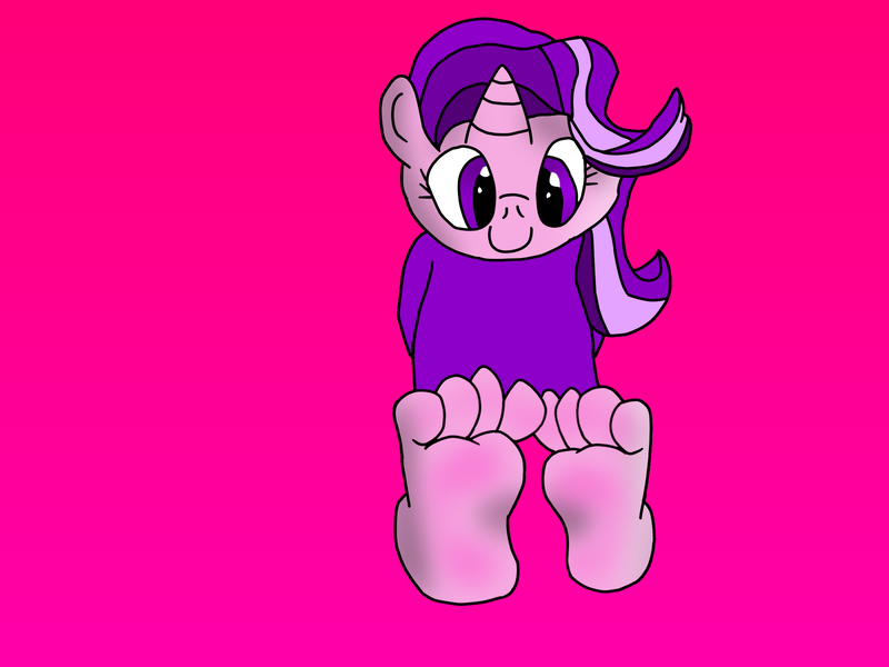 Size: 1600x1200 | Tagged: anthro, artist:slimgoomba, barefoot, clothes, derpibooru import, feet, fetish, foot fetish, gradient background, plantigrade anthro, shirt, soles, solo, starlight glimmer, suggestive, toes, wat