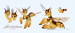 Size: 1433x622 | Tagged: safe, artist:dagmell, derpibooru import, oc, oc:honeybee, unofficial characters only, bee pony, changeling, original species, adoptable, changeling oc, monster mare