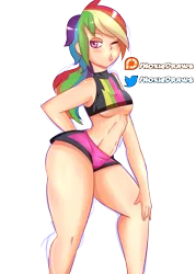 Size: 3000x4200 | Tagged: suggestive, artist:noxiedraws, derpibooru import, rainbow dash, human, equestria girls, breasts, clothes, female, hips, humanized, kissy face, one eye closed, sexy, simple background, solo, solo female, stupid sexy rainbow dash, swimsuit, thick, thighs, transparent background, underboob, wink