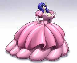 Size: 3300x2700 | Tagged: anthro, anthro oc, artist:toughset, big breasts, big lips, bimbo, breasts, clothes, derpibooru import, dress, ear piercing, earring, eyeshadow, female, gala dress, gown, huge breasts, impossibly large dress, jewelry, latex dress, lips, lipstick, makeup, oc, oc:moniker, piercing, purple eyeshadow, purple lipstick, safe, slime, solo, transformation, unofficial characters only