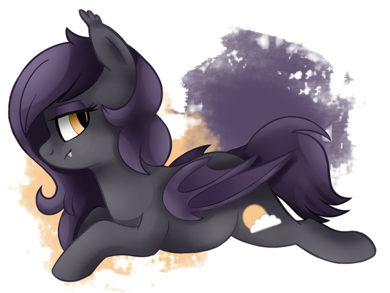 Size: 1024x768 | Tagged: safe, artist:sacredroses-art, derpibooru import, oc, oc:doozy, unofficial characters only, bat pony, pony, commission, fangs, female, lidded eyes, looking at you, mare, prone, sidemouth, simple background, solo, transparent background