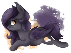 Size: 1024x768 | Tagged: safe, artist:sacredroses-art, derpibooru import, oc, oc:doozy, unofficial characters only, bat pony, pony, commission, fangs, female, lidded eyes, looking at you, mare, prone, sidemouth, simple background, solo, transparent background