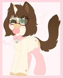 Size: 2564x3149 | Tagged: safe, artist:adostume, derpibooru import, oc, oc:adostume, oc:ponysona, hybrid, pony, :p, cat ears, cat tail, clothes, collar, glasses, hearts on hooves, mlem, one eye closed, pony hybrid, ponysona, short hair, silly, socks, tongue out, wink