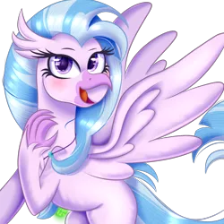 Size: 2000x2000 | Tagged: artist:redheartponiesfan, classical hippogriff, derpibooru import, female, hippogriff, open mouth, safe, silverstream, simple background, solo, spread wings, transparent background, wings