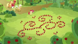 Size: 1920x1080 | Tagged: safe, derpibooru import, screencap, apple bloom, applejack, big macintosh, goldie delicious, granny smith, pony, going to seed, apple, apple tree, food, tree