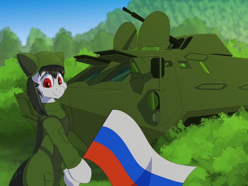 Size: 3200x2400 | Tagged: safe, artist:kpvt, derpibooru import, oc, oc:commissar junior, pony, btr-60, cyrillic, flag, military uniform, russia, russian