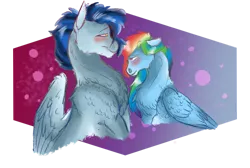 Size: 1008x676 | Tagged: safe, artist:xxhuntersguardianxx, derpibooru import, edit, nightshade, rainbow dash, pegasus, pony, fanfic:piercing the heavens, bedroom eyes, blushing, chest fluff, cropped, fanfic art, female, floppy ears, lesbian, looking at each other, mare, missing accessory, profile, rainbowshade, shipping, simple background, size difference, transparent background