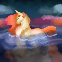 Size: 2360x2360 | Tagged: safe, artist:xxhuntersguardianxx, derpibooru import, oc, unofficial characters only, earth pony, pony, abstract background, blank flank, chest fluff, eyes closed, female, mare, solo, standing in water, water