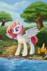 Size: 1000x1508 | Tagged: safe, artist:maytee, derpibooru import, princess celestia, oc, oc:sunny skies, pegasus, pony, fanfic:sunny skies all day long, alternate hairstyle, disguise, fanfic art, image, jpeg, pegasus celestia, pink-mane celestia, race swap, reflection, solo, water