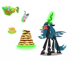 Size: 1400x1200 | Tagged: artist:seahawk270, cake, carrot, changeling, changeling queen, derpibooru import, eating, eclair, edit, female, food, hungry, juice, love, pancakes, queen chrysalis, safe, solo, strawberry, vector