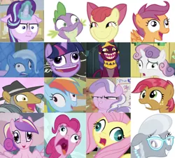 Size: 639x574 | Tagged: episode needed, safe, artist:tiarawhy, derpibooru import, edit, edited screencap, editor:undeadponysoldier, screencap, apple bloom, babs seed, diamond tiara, fluttershy, igneous rock pie, pinkie pie, princess cadance, rainbow dash, scootaloo, silver spoon, sphinx (character), spike, starlight glimmer, sweetie belle, trixie, twilight sparkle, twilight sparkle (alicorn), alicorn, dragon, earth pony, pegasus, pony, sphinx, unicorn, best gift ever, campfire tales, crusaders of the lost mark, daring done?, fall weather friends, games ponies play, just for sidekicks, one bad apple, school raze, the cutie mark chronicles, to where and back again, too many pinkie pies, :i, adorababs, adorable face, adoracreepy, bow, cadenceflash, caption, chalkboard, collection, creepy, creepy smile, crown, cute, cutedance, cutie mark crusaders, derp, diamondbetes, faic, fangs, female, filly, freckles, funny, glasses, glowing horn, horn, i mean i see, image macro, jewelry, looking at each other, male, mare, necklace, open mouth, pearl necklace, pudding face, rapeface, regalia, shipping, silly face, silverbetes, smiling, sphinxdorable, spikebloom, stallion, straight, text, tiara