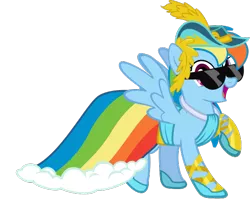 Size: 540x435 | Tagged: safe, artist:mattbas, derpibooru import, rainbow dash, pegasus, pony, beautiful, clothes, cute, dashabetes, dress, female, hat, hoof shoes, mare, rainbow dash always dresses in style, raised hoof, simple background, smiling, solo, sunglasses, transparent background, vector, wings