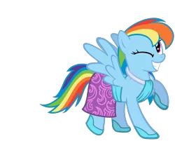 Size: 2024x1630 | Tagged: safe, artist:mattbas, derpibooru import, rainbow dash, pegasus, pony, beautiful, clothes, cute, dashabetes, dress, fashion, female, hoof shoes, mare, one eye closed, rainbow dash always dresses in style, raised hoof, simple background, solo, transparent background, vector, wings, wink